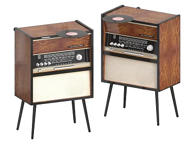 Vintage Stereo Speakers with Wooden Cabinet Record Turntable and Black Legs Design 3d model