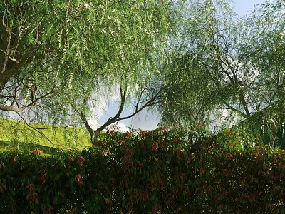 Lush Arbor With Dense Green Foliage And Hanging Branches In Garden Landscape 3d model