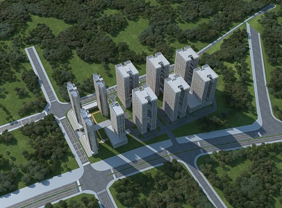 aerial view of high-rise residential building 3d model