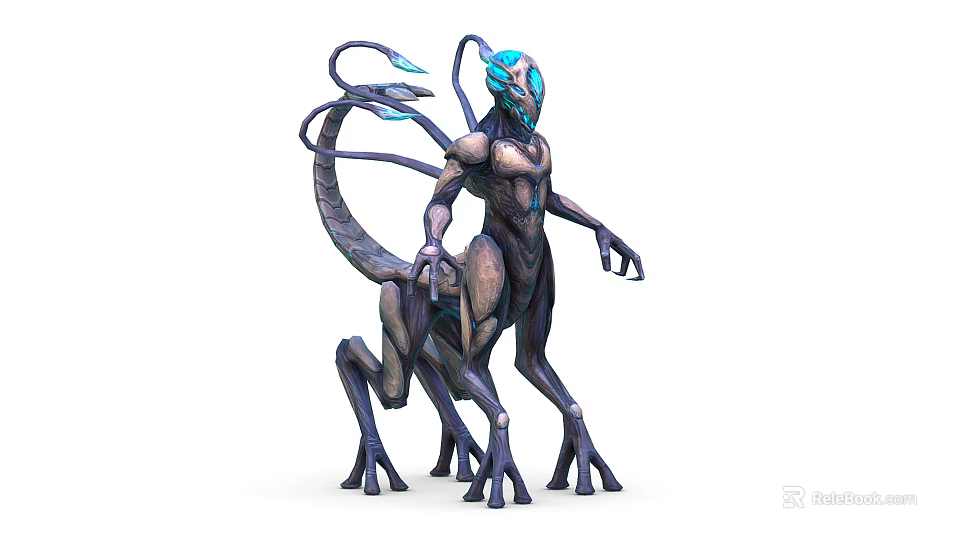 Character and Sci Fi Creature with Multi Limbs Glowing Head and Ethereal Body Design 3d model 
