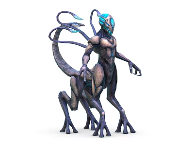 Character and Sci Fi Creature with Multi Limbs Glowing Head and Ethereal Body Design 3d model