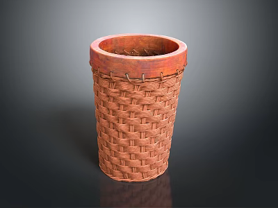 Brown Woven Storage Basket With Cylindrical Shape And Textured Design For Home Organization 3d model