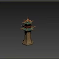 Ornate Ancient Weapon Tower Featuring Golden Accents Blue Roof And White Base
