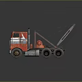 Vintage Red Tow Truck With Blue And White Stripes And Crane Design