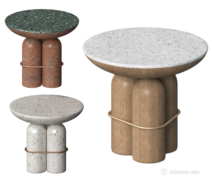 Modern Terrazzo Side Tables with Cylindrical Bases and Wrapped Details in Various Colors 3d model 
