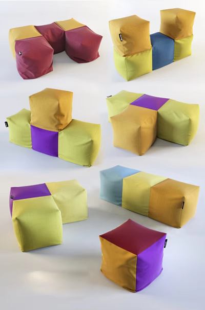 Colorful Cube Shaped Soft Upholstered Poufs With Multiple Colors For Home Living Room Furniture 3d model