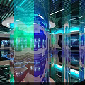 Futuristic Hi Tech Exhibition Hall With Illuminated Columns And Dynamic Light Patterns 3d model