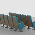 Modern Blue Seats With Wooden Armrests Arranged In Multiple Cinema Rows