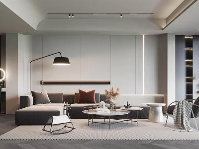 Modern Living Room Interior Design With Grey Sofa Coffee Table And Floor Lamp 3d model