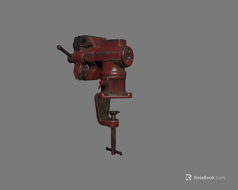 Red Industrial Bench Vise With Metal Clamping Jaws And Solid Base Structure 3d model 