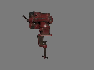 Red Industrial Bench Vise With Metal Clamping Jaws And Solid Base Structure 3d model