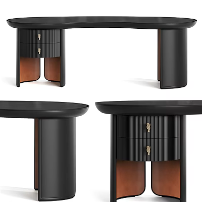 Modern Desk Interior Design With Black Cylindrical Legs And Wooden Drawers 3d model