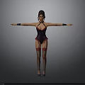 Woman In Purple Corset Red Garters Fishnet Stockings And High Heels Posing With Arms Outstretched