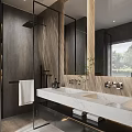 Modern Bathroom Interior With Freestanding Bathtub Red Petals Shower Area And Marble Countertop