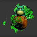 Small Green Game Character Sitting On Orange Carrot With Green Leaves