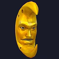 Detailed Yellow Crescent Moon With Carved Human Face And Dark Background