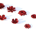 Multiple Red Flower Decorative Hanging Ornaments with Shadows on White Background 3d model