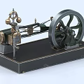Vintage Industrial Mechanical Device Model With Metal Components And Large Wheel Base