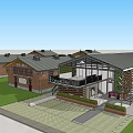 Red Brick Office Building With Modern Glass Facade And Dark Roof Design