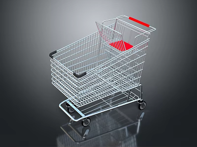 Durable Metal Shopping Cart With Red Handle And Wheels Retail Equipment For Shopping 3d model