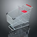 Durable Metal Shopping Cart With Red Handle And Wheels Retail Equipment For Shopping