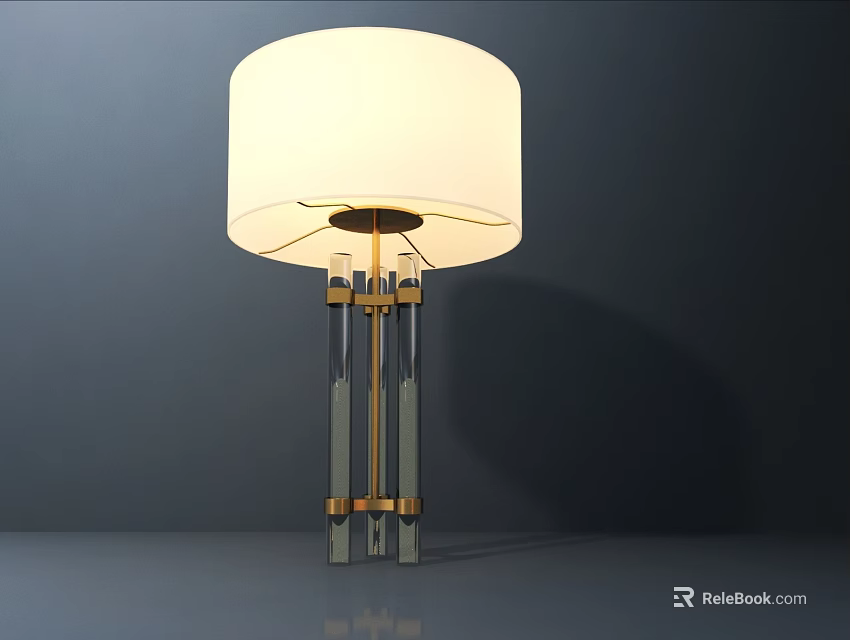 Modern Table Lamp with White Lampshade and Gold Transparent Glass Base 3d model 