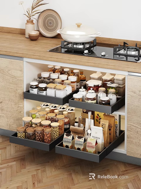 Efficient Kitchen Storage Organizer Set With Spice Jars And Containers 3d model 