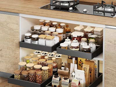Efficient Kitchen Storage Organizer Set With Spice Jars And Containers 3d model