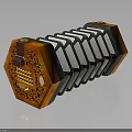 Vintage Hexagonal Accordion Musical Instrument Featuring Orange Black Carved Patterns And Sound Holes