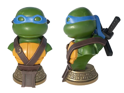 Green Ninja Turtles Decorative Figurine Set With Blue Headbands Yellow Shells Katana And Decorative Bases 3d model