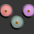 Three Household Conical Flasks With Orange Caps And Colorful Transparent Liquids