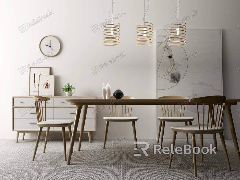 Nordic Dining Table and Chair Combination Dining Table and Chair Side Cabinet Combination model