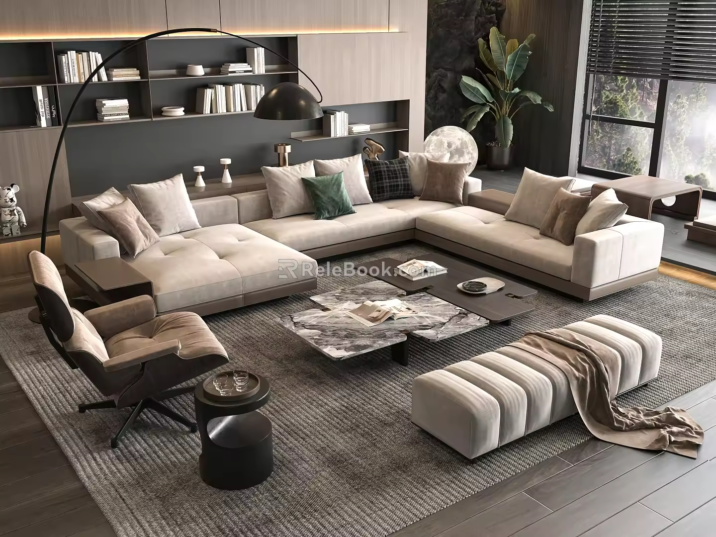 Minotti Sofa Coffee Table Combination Multi-person Corner Sofa Coffee Table Leisure Chair Side Table Corner Table 3d model