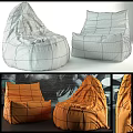 Orange Bean Bag Leisure Chairs With Black Grid Lines And Various Shapes