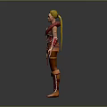 Blonde Female Game Movie Character With Red Brown Leather Outfit And Metal Accessories