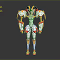 Game Anime Character Mecha Style White Red Yellow Armor Futuristic Design 3D Render