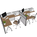 Modern Office Workstations With Partition Computer Monitors File Folders Potted Plants And Chairs 3d model