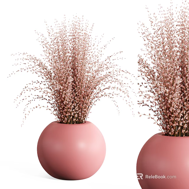 Decorative Pink Spherical Vases With Pink Flowers And Slender Branches For Home Decoration 3d model 