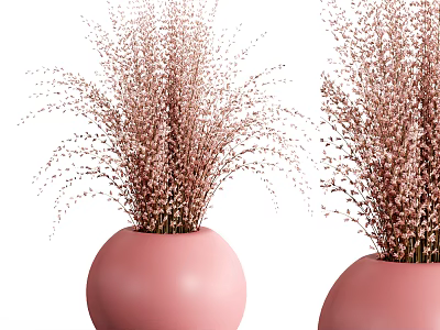 Decorative Pink Spherical Vases With Pink Flowers And Slender Branches For Home Decoration 3d model