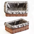Decorative Wicker Storage Basket with Folded Gray Towels for Home Organization