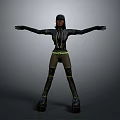 3D Character Model With Black Hoodie Jacket Brown Pants And Outstretched Arms