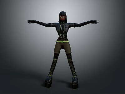 3D Character Model With Black Hoodie Jacket Brown Pants And Outstretched Arms 3d model