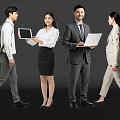 Group of Business People in Professional Attire Holding Tablet and Laptop