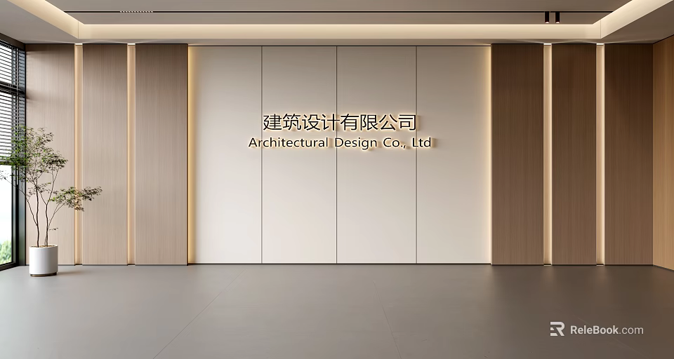 Minimalist Modern Background Wall With Company Name In Architectural Office Interior 3d model 