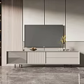 Modern TV Stand With Drawers And Cabinets In Living Room With Bookshelf Decorations And Yellow Flowers