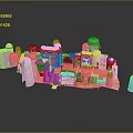 Vibrant Cartoon Scene With Playful Buildings Domes Towers And Small Houses