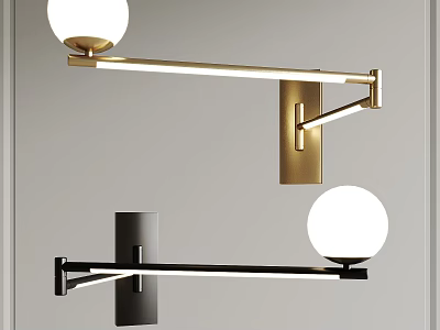 Modern Wall Lamp Design With Gold Black Metal Frame And Spherical White Shade 3d model