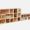 Modern White Bookcase With Multiple Storage Compartments And Books Airplane Model Toy Car Animal Figurines