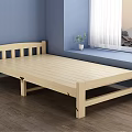 Light Wood Wooden Bed Frame In Modern Bedroom With Window And Potted Plant