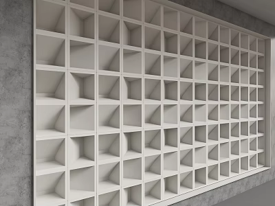 Modern White Cubicle Grid Background Wall With Gray Wall Interior Design 3d model